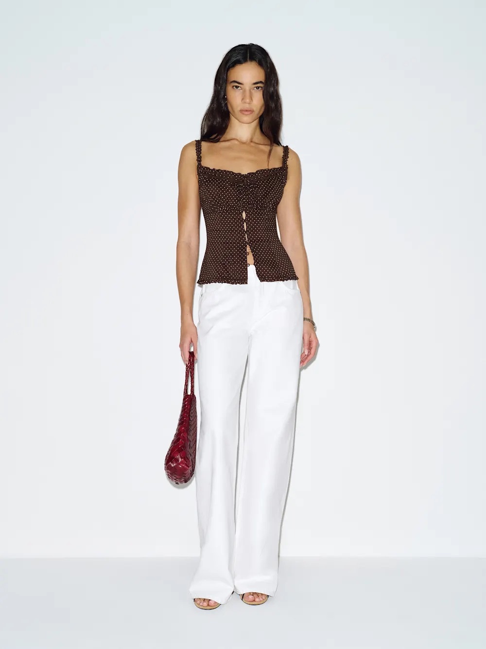 Reformation Eveline Top In pin dot, NEW WITHOUT TAGS, NEVER WORN, NO FLAWS.